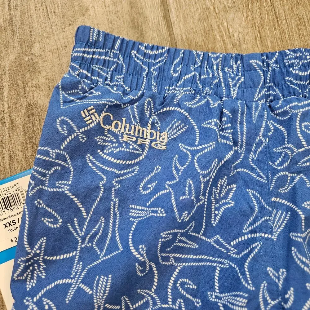 Columbia PFG Swim Shorts‎ Youth XXS Shark Print Blue UPF Fishing NEW Summer
